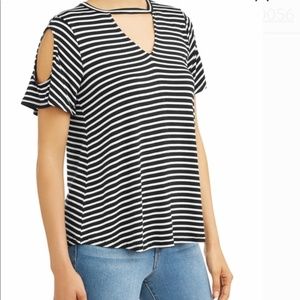 Sofia Jeans By Sofia Vergara Cold-Shoulder Striped Tee Women's  Size Large